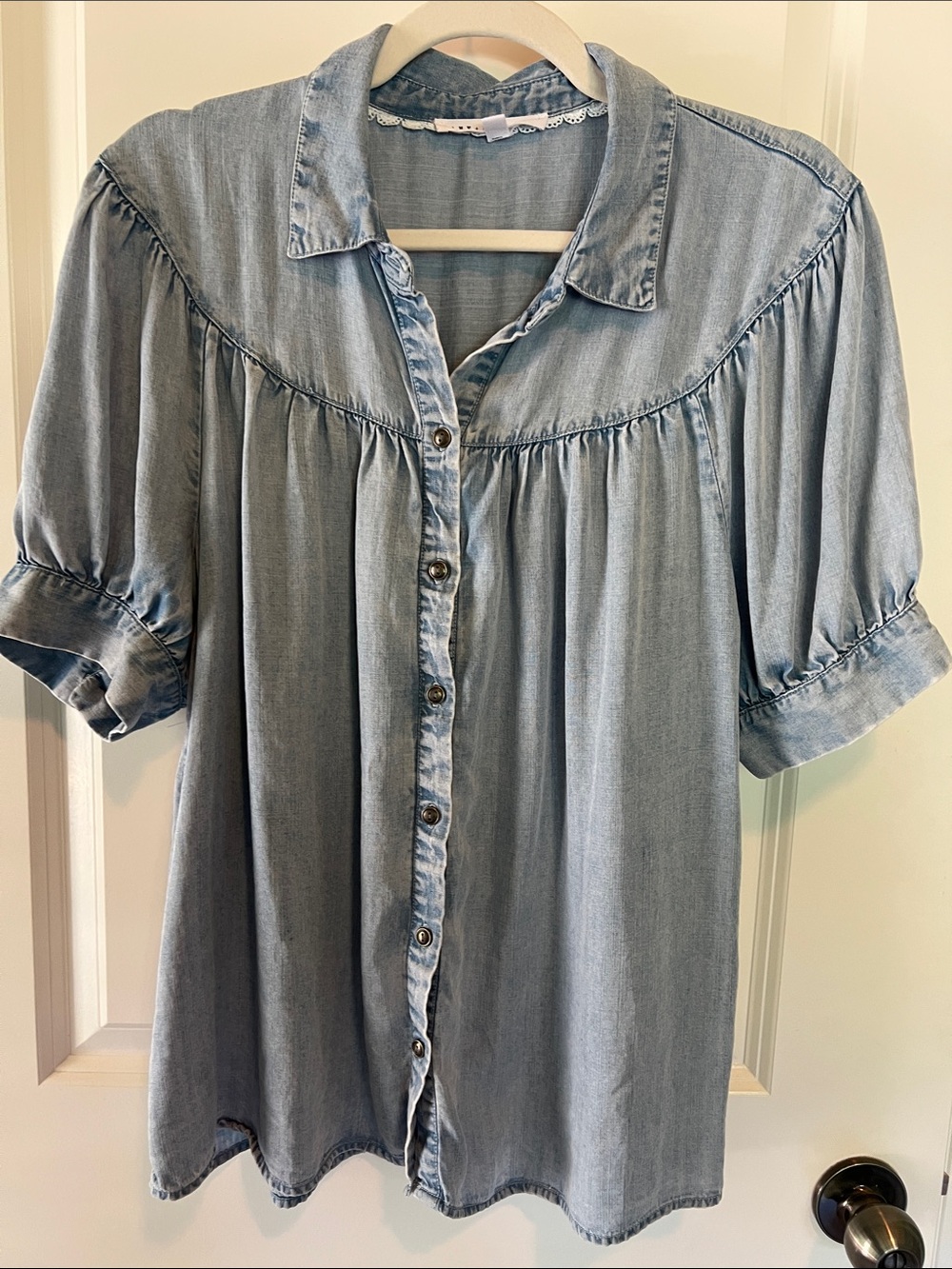Jane and Delancey Light Blue Denim Button-Front Blouse